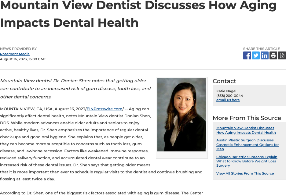 Dr. Donian Shen, a dentist in Mountain View, talks about how aging can increase risk factors for dental issues like gum disease and tooth loss.